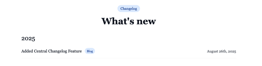 Changelog index page screenshot