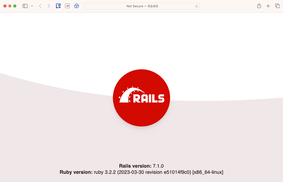 Rails up and running at http://0.0.0.0:3000